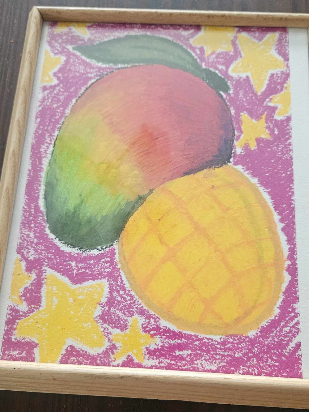 Framed Hand-Painted Mango Artwork in Pink & Yellow